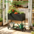 Metall Hochbeet 97 * 38 * 92 cm 3pcs,Wetterfestes Pflanzkübel Außen mit Ablagefach, Für Gemüse Blumen Kräuter, Garten Balkon Terrasse,schwarz - Thumbnail 7
