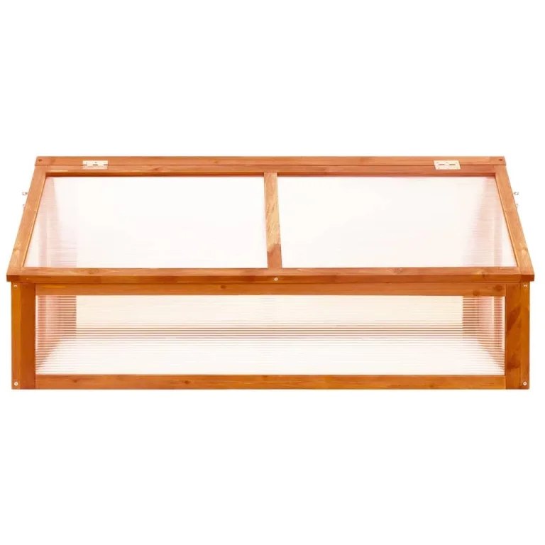 Gewächshaus Braun aus massivem Tannenholz 114x80x50 cm mit Klappdeckel für Garten, Terrasse und Balkon, Frühbeet für Gemüse, Kräuter und Blumen mit Frostschutz und Belüftung – Bild 2