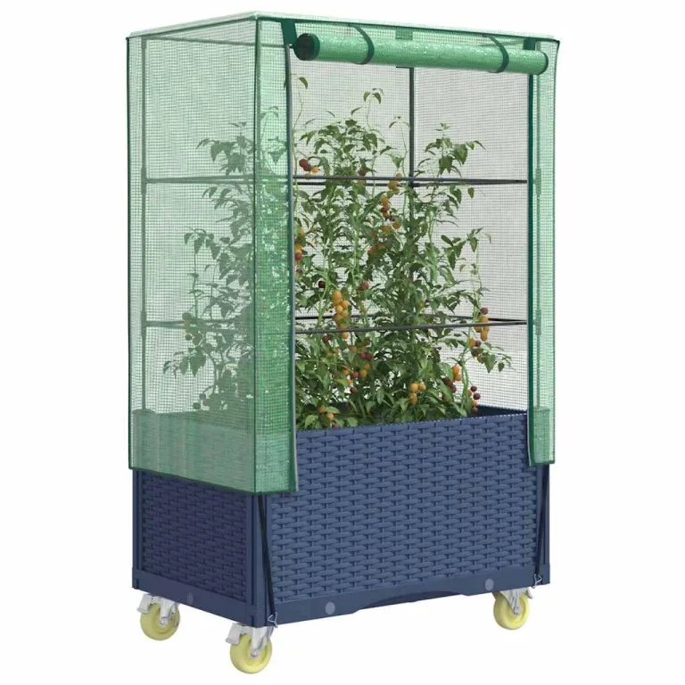 Tomatenhaus mit Reißverschluss und Rollen, Frühbeet mit wasserfester Abdeckung, Hochbeet mit Gewächshausaufsatz und Rädern für Pflanzen, Gemüse und Kräuter – Bild 2