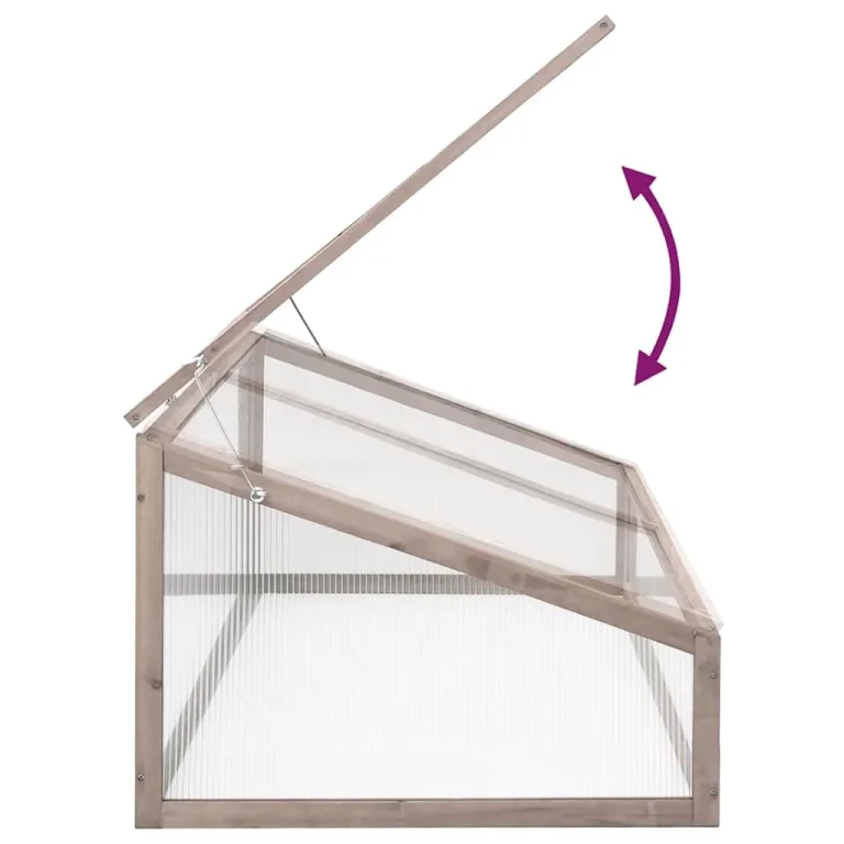 Gewächshaus Grau 110x56x39 cm Tannenholz Massives Holz Treibhaus mit Klappdeckel für Gemüseanbau und Pflanzenschutz auf Balkon Terrasse Garten mit Belüftung und Frostschutz – Bild 3