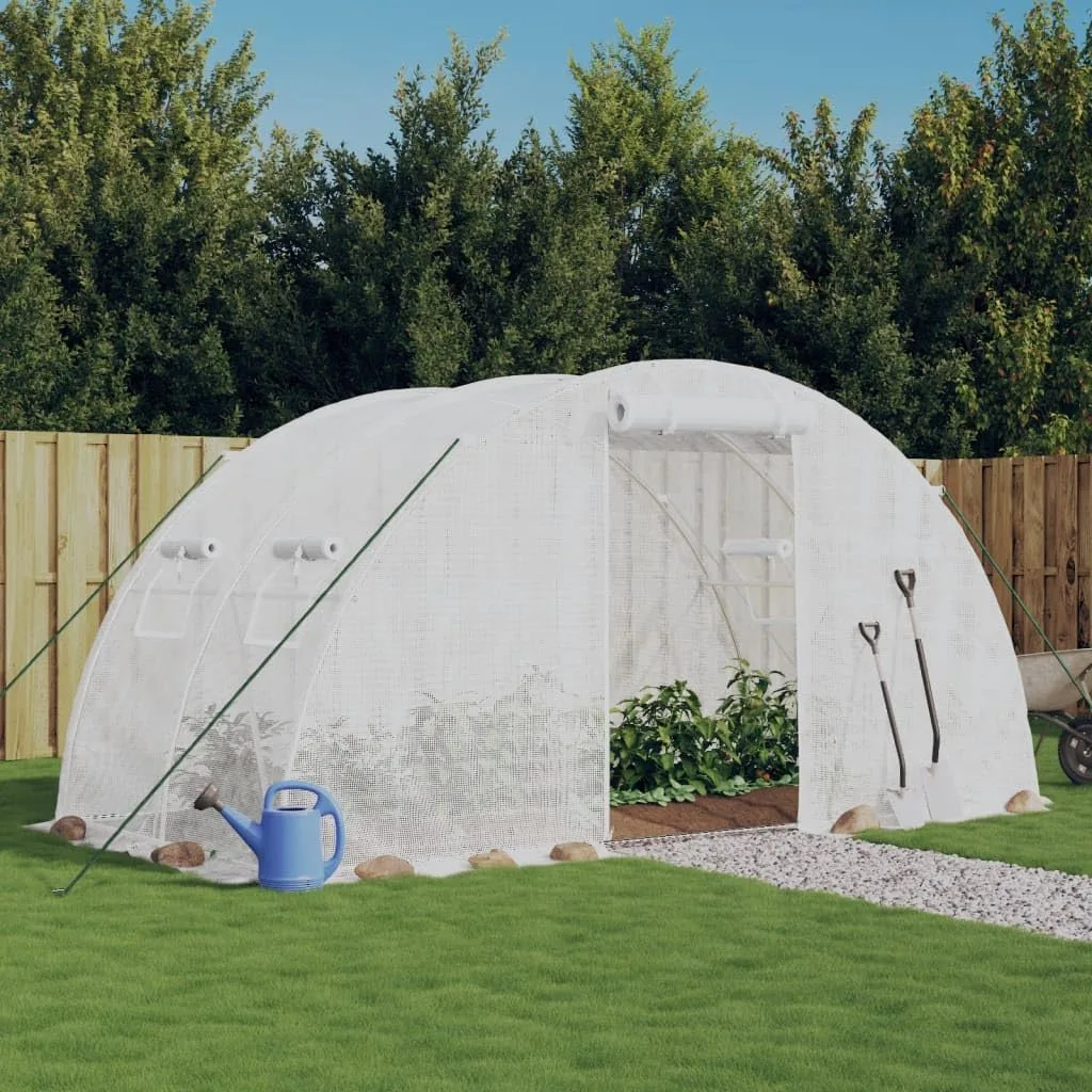 Gewächshaus mit Stahlrahmen Weiß 8 m² 4x2x2 m, wetterfestes Folienzelt mit Fenster und Belüftung, ideal für Gemüseanbau, Tomatenhaus, Frühbeet, Pflanzenhaus für Garten und Terrasse - Bild 1