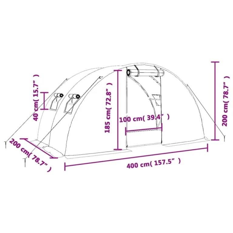 Gewächshaus mit Stahlrahmen Weiß 8 m² 4x2x2 m, wetterfestes Folienzelt mit Fenster und Belüftung, ideal für Gemüseanbau, Tomatenhaus, Frühbeet, Pflanzenhaus für Garten und Terrasse – Bild 9