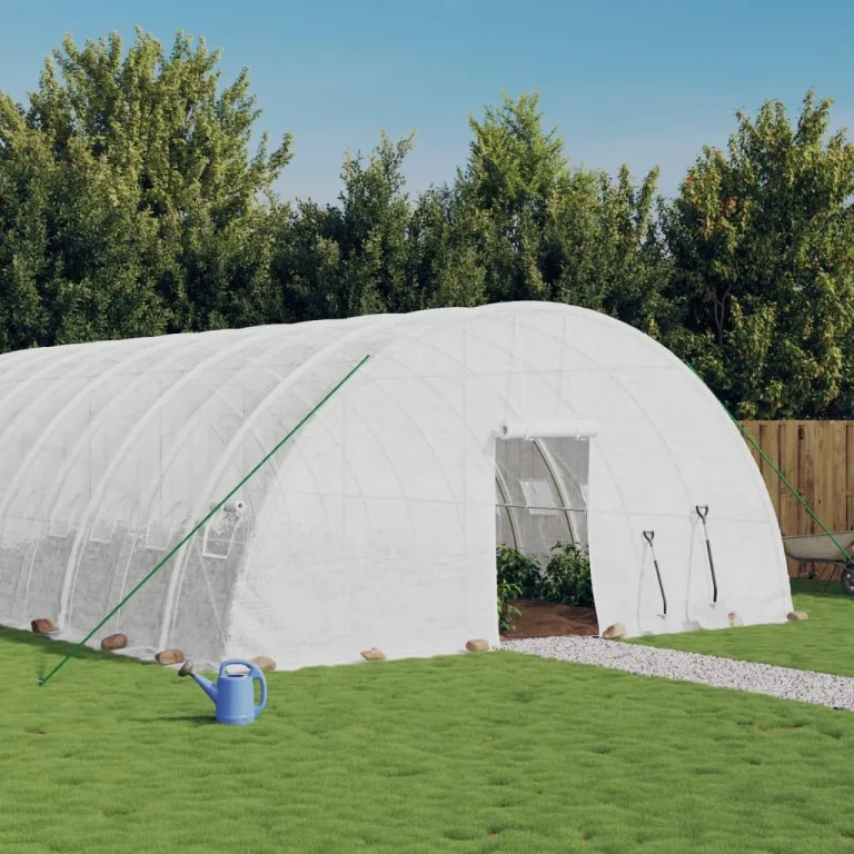 Gewächshaus mit Stahlrahmen Weiß 12 m² 6x2x2,85 m Folienzelt Pflanzenhaus Tomatenhaus mit Fenster Belüftung für Gemüseanbau Frühbeet Überwinterung Garten Balkon Terrasse Outdoor – Bild 10