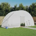 Gewächshaus mit Stahlrahmen Weiß 12 m² 6x2x2,85 m Folienzelt Pflanzenhaus Tomatenhaus mit Fenster Belüftung für Gemüseanbau Frühbeet Überwinterung Garten Balkon Terrasse Outdoor - Thumbnail 1