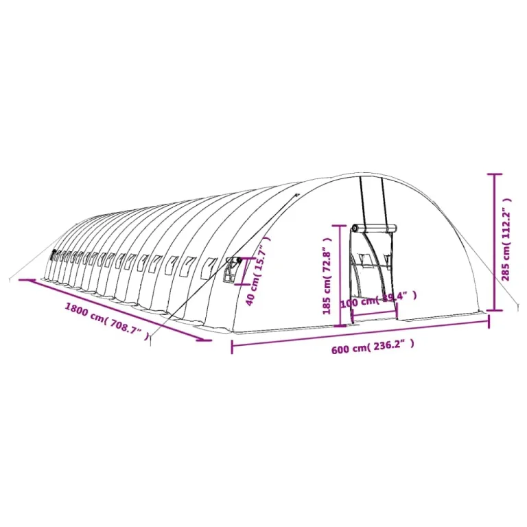 Gewächshaus mit Stahlrahmen Grün 108 m² 18x6x2,85 m, PE-Folie UV-beständig, mit aufrollbaren Fenstern und Tür, wetterfestes Pflanzenhaus für Gemüseanbau, Tomatenhaus, Frühbeet, Balkon – Bild 9