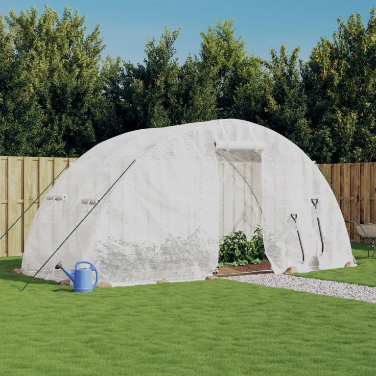 Gewächshaus mit Stahlrahmen Weiß 10 m² 5x2x2,3 m, wetterfestes Folienzelt mit Belüftung und Fenster, Pflanzenhaus für Gemüseanbau, Tomatenhaus, Frühbeet, ideal für Balkon, Garten, Terrasse – Bild 1