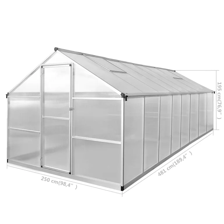Gewächshaus Aluminium 481x250x195 cm, 12 m² Pflanzenhaus mit Polycarbonat-Platten, UV-beständig, Belüftung Fenster, wetterfest für Gemüseanbau, Tomatenhaus, Frühbeet, Outdoor Garten – Bild 9