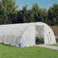 Gewächshaus mit Stahlrahmen Weiß 48 m² 12x4x2 m, wetterfestes Pflanzenhaus mit PE-Folie, Belüftung durch Fenster und Tür, ideal für Gemüseanbau und Überwinterung auf Balkon oder Garten - Thumbnail 1