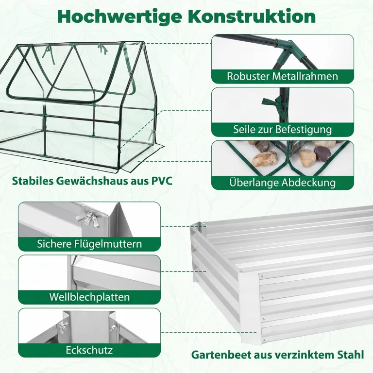 COSTWAY 3 in 1 Gewächshaus mit Hochbeet, Metall Pflanzkasten, PVC-Folie, Blumenbeet mit Zwei Fenstern, Rechteckiges Frühbeet für Blumen, Kräuter im Garten, Terrasse und Balkon (127 x 97 x 93 cm) – Bild 5