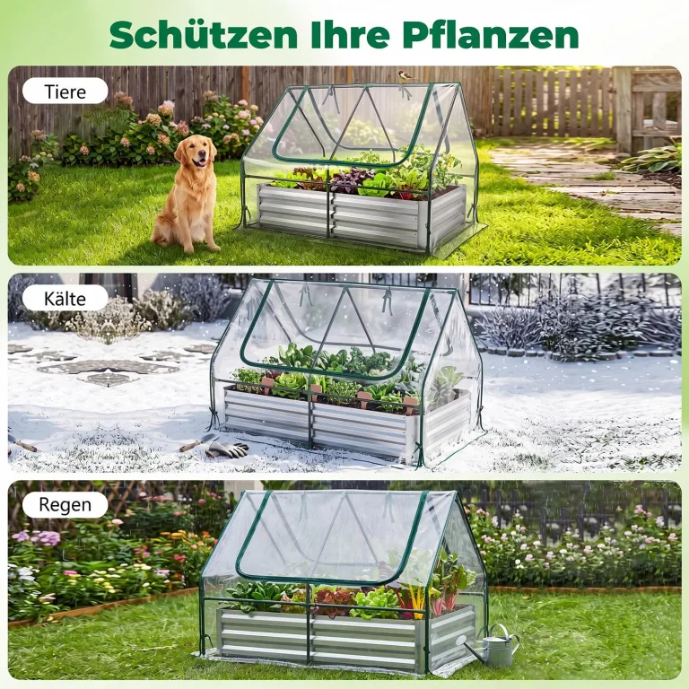 COSTWAY 3 in 1 Gewächshaus mit Hochbeet, Metall Pflanzkasten, PVC-Folie, Blumenbeet mit Zwei Fenstern, Rechteckiges Frühbeet für Blumen, Kräuter im Garten, Terrasse und Balkon (127 x 97 x 93 cm) – Bild 6