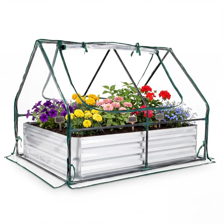 COSTWAY 3 in 1 Gewächshaus mit Hochbeet, Metall Pflanzkasten, PVC-Folie, Blumenbeet mit Zwei Fenstern, Rechteckiges Frühbeet für Blumen, Kräuter im Garten, Terrasse und Balkon (127 x 97 x 93 cm) – Bild 9