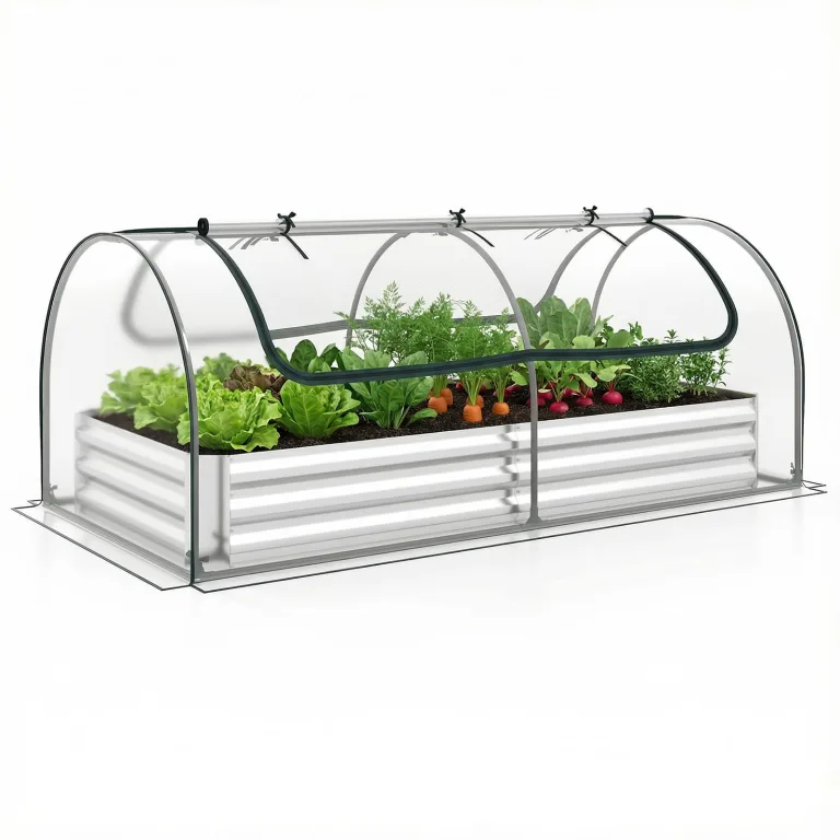 COSTWAY 3 in 1 Gewächshaus mit Hochbeet, Metall Pflanzkasten, PVC-Folie, Blumenbeet mit Zwei Fenstern, Rechteckiges Frühbeet für Blumen, Kräuter im Garten, Terrasse und Balkon (127 x 97 x 93 cm) – Bild 10