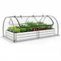 COSTWAY 3 in 1 Gewächshaus mit Hochbeet, Metall Pflanzkasten, PVC-Folie, Blumenbeet mit Zwei Fenstern, Rechteckiges Frühbeet für Blumen, Kräuter im Garten, Terrasse und Balkon (127 x 97 x 93 cm) - Thumbnail 10