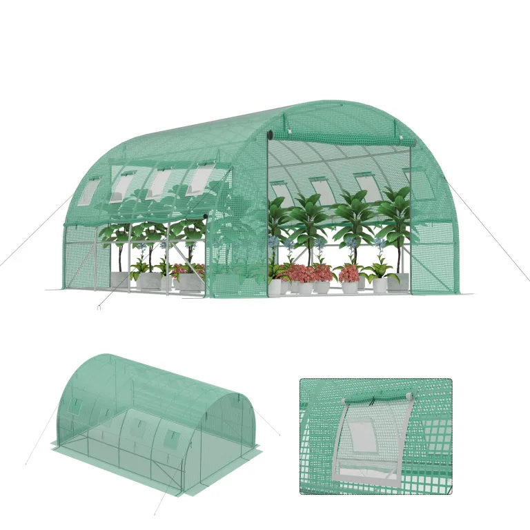 LZQ Begehbares Foliengewächshaus 3x8x2 m – Robustes Tomatenhaus mit verzinktem Stahlrahmen, Reißfester UV-Schutzfolie, Fenstern mit Insektenschutz und 2 Türen, Gewächshaustunnel für Garten & Anzucht – Bild 10