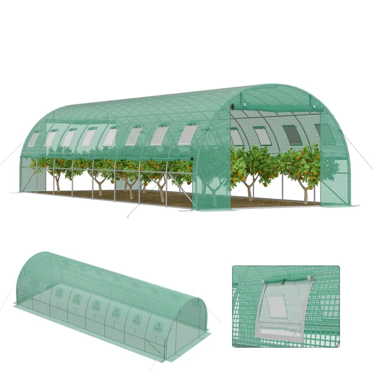 LZQ Begehbares Foliengewächshaus 3x8x2 m – Robustes Tomatenhaus mit verzinktem Stahlrahmen, Reißfester UV-Schutzfolie, Fenstern mit Insektenschutz und 2 Türen, Gewächshaustunnel für Garten & Anzucht – Bild 1