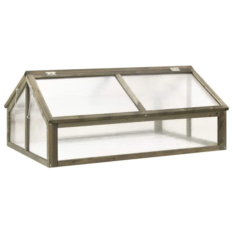 Gewächshaus Braun aus massivem Tannenholz 114x80x50 cm Frühbeet mit Klappdach für Garten Balkon Terrasse, wetterfestes Treibhaus zum Pflanzen Schutz und Frostschutz im Outdoor Beet – Bild 7
