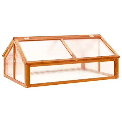 Gewächshaus Braun aus massivem Tannenholz 114x80x50 cm Frühbeet mit Klappdach für Garten Balkon Terrasse, wetterfestes Treibhaus zum Pflanzen Schutz und Frostschutz im Outdoor Beet – Bild 8
