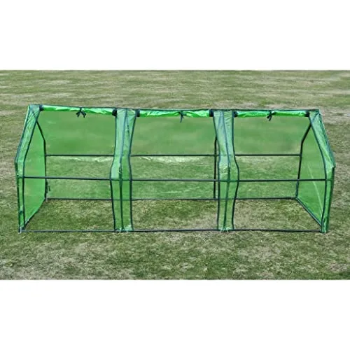 Gewächshaus mit 3 Türen, pulverbeschichteter Stahlrahmen, grüne reißfeste PVC-Folie, 240x90x90 cm, wetterfestes Garten-Treibhaus für Gemüse, Tomaten, Pflanzen, Frühbeet, Frostschutz – Bild 6