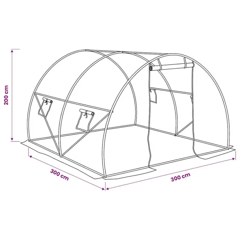 Gewächshaus 9m² 300x300x200 cm mit verzinktem Stahlrahmen und PE-Netzgewebe 170 g/m², mit 4 Fenstern und Tür für Garten, Balkon, Terrasse, Pflanzen, Gemüse und Tomaten Schutz – Bild 9