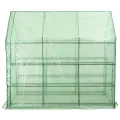 Begehbares Gewächshaus mit 12 Regalen Stahlrahmen 143 x 214 x 196 cm grüne, reißfeste PE-Folie mit Reißverschlusstür für Pflanzen, Garten, Anzucht, frostgeschützt, wetterfest, Outdoor - Thumbnail 3
