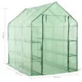 Begehbares Gewächshaus mit 12 Regalen Stahlrahmen 143 x 214 x 196 cm grüne, reißfeste PE-Folie mit Reißverschlusstür für Pflanzen, Garten, Anzucht, frostgeschützt, wetterfest, Outdoor - Thumbnail 6