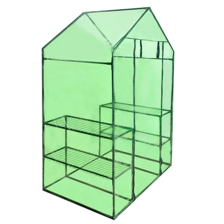 Begehbares Gewächshaus mit 4 Regalen, pulverbeschichteter Stahlrahmen, UV- und frostbeständige PVC-Abdeckung, 120x80x190 cm, Garten, Terrasse, Pflanzen und Gemüse Schutz – Bild 1
