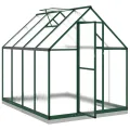 Gewächshaus mit Fundamentrahmen Aluminium grün 224x169x202 cm mit Polycarbonatplatten, Lüftungsfenster, Flügeltür und wetterfestem Schutz für Garten, Pflanzen, Gemüse und Tomatenaufzucht - Thumbnail 5
