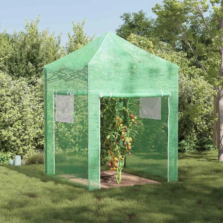 Gewächshaus mit Pop-up-Rahmen Grün 290 x 870 x 315 cm Eisen, Gartenzelt mit Fenster und Tür, Schutz für Pflanzen und Gemüse, Frühbeet für Balkon Terrasse, wetterfest und frostschutz – Bild 10