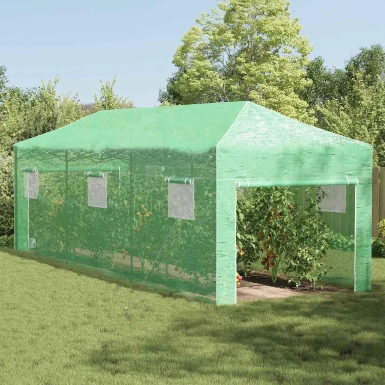 Gewächshaus mit Pop-up-Rahmen Grün 290 x 870 x 315 cm Eisen, Gartenzelt mit Fenster und Tür, Schutz für Pflanzen und Gemüse, Frühbeet für Balkon Terrasse, wetterfest und frostschutz – Bild 1
