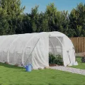 Gewächshaus mit Stahlrahmen Weiß, 42 m², 14x3x2 m, wetterfestes Treibhaus mit PE-Folie, sechs Fenster, Reißverschlusstür, ideal für Gemüse, Tomaten, Pflanzen - Thumbnail 1