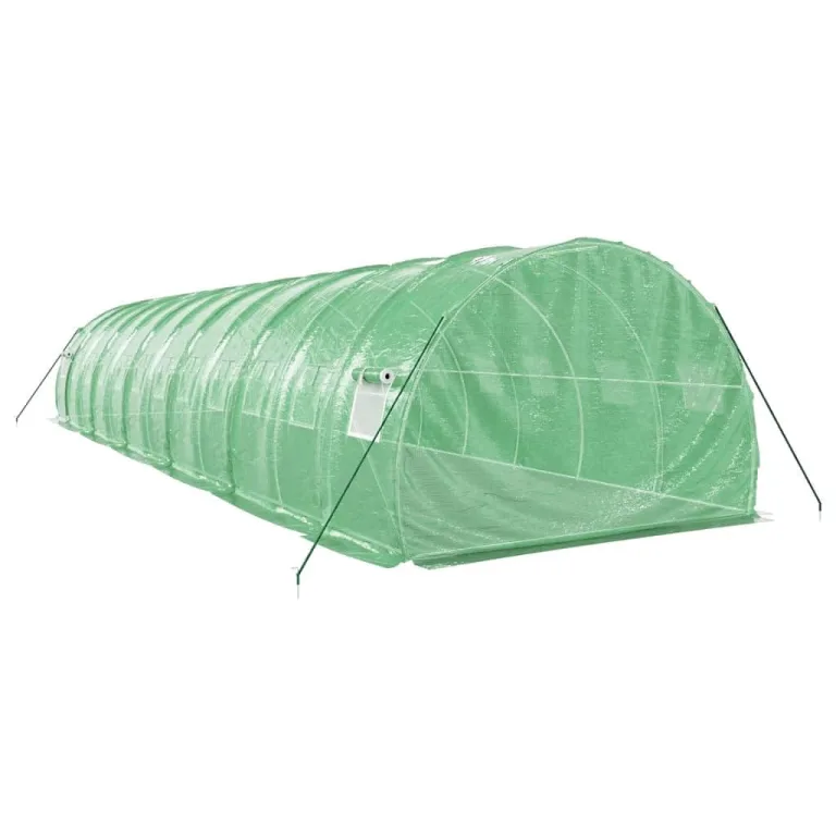 Gewächshaus mit Stahlrahmen Grün 36 m² 12x3x2 m PE Folie 140 g/m² mit Reißverschlüssen und Fenster, robustes Gartenhaus für Pflanzen, Gemüse, Tomaten, frostschutz und wetterfest – Bild 5