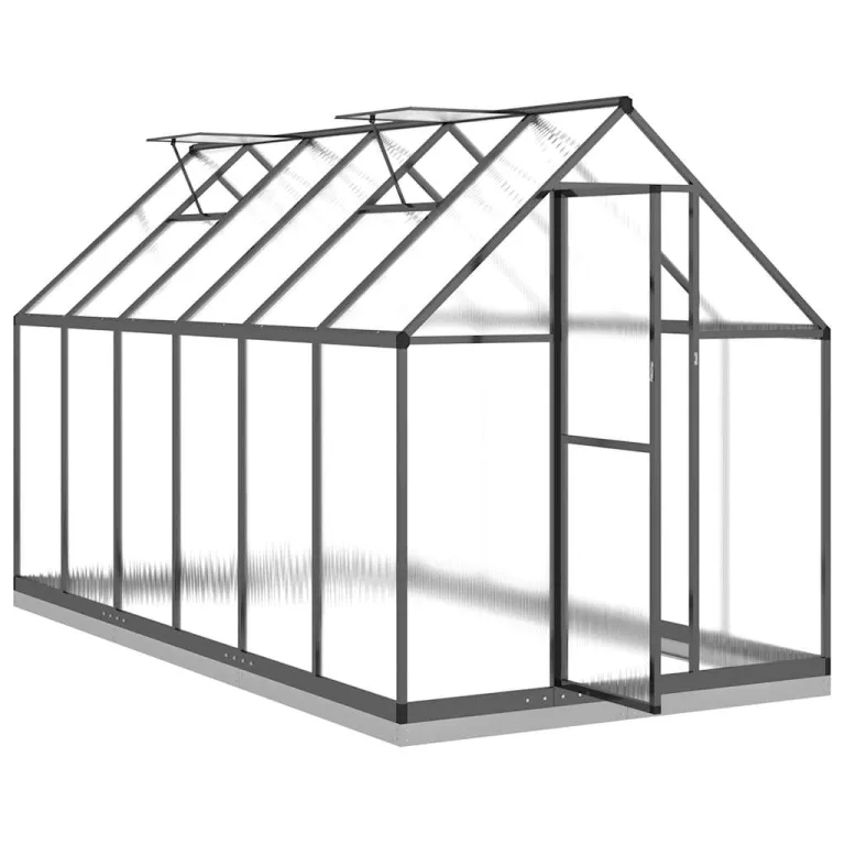 Gewächshaus mit Fundamentrahmen Anthrazit 334x169x202 cm Alu mit UV-beständigen Polycarbonatplatten für Garten und Terrasse, wetterfestes Treibhaus mit Lüftungsfenster und Flügeltür – Bild 5