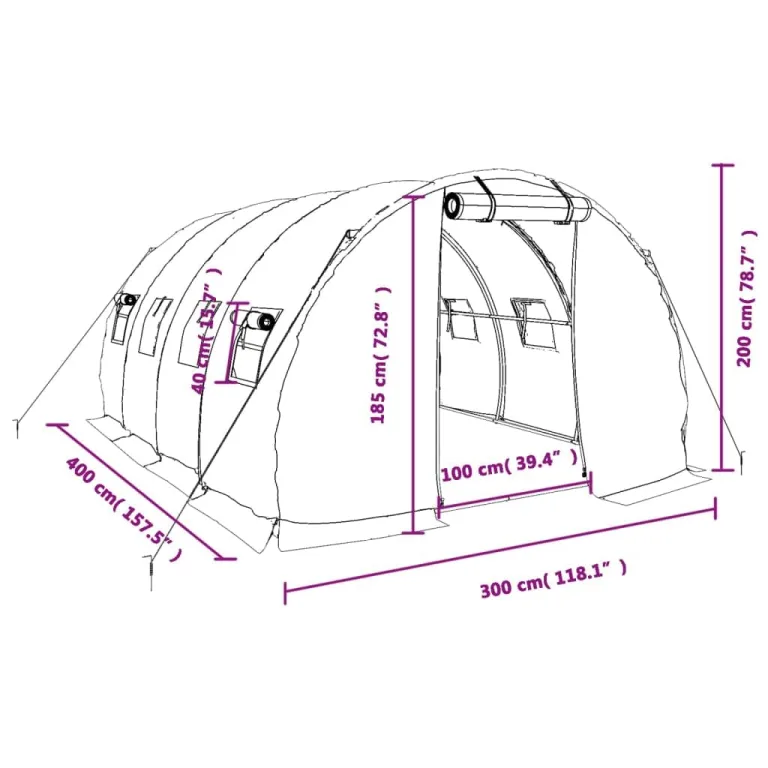 Gewächshaus mit Stahlrahmen Weiß 12 m² 4x3x2 m, PE-Abdeckung UV-beständig, mit Rolltür und 4 Fenstern für Garten Gemüse Obst Schutz, wetterfest und frostschutzfähig – Bild 9