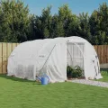 Gewächshaus mit Stahlrahmen Weiß 12 m² 4x3x2 m, PE-Abdeckung UV-beständig, mit Rolltür und 4 Fenstern für Garten Gemüse Obst Schutz, wetterfest und frostschutzfähig - Thumbnail 1