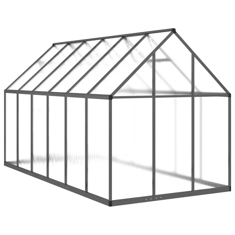 Gewächshaus Anthrazit mit Aluminium Fundamentrahmen 334x169x195 cm, UV-beständiges Polycarbonat Treibhaus für Garten, Gemüse, Pflanzen Schutz mit Tür, Lüftungsfenster – Bild 4