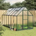 Gewächshaus Anthrazit mit Aluminium Fundamentrahmen 334x169x195 cm, UV-beständiges Polycarbonat Treibhaus für Garten, Gemüse, Pflanzen Schutz mit Tür, Lüftungsfenster - Thumbnail 10