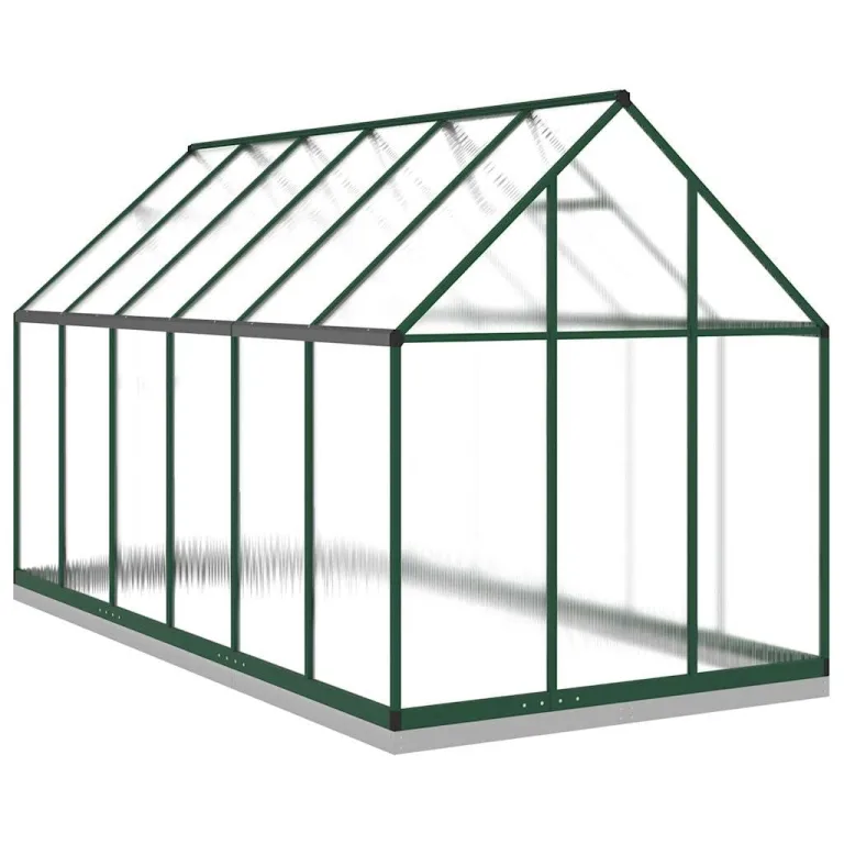Gewächshaus mit Fundamentrahmen Aluminium Grün 334x169x202 cm wetterfest mit Polycarbonat Scheiben und Lüftungsfenster für Garten, Pflanzen, Gemüse, Frostschutz – Bild 4