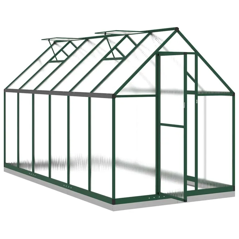 Gewächshaus mit Fundamentrahmen Aluminium Grün 334x169x202 cm wetterfest mit Polycarbonat Scheiben und Lüftungsfenster für Garten, Pflanzen, Gemüse, Frostschutz – Bild 5