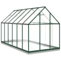 Gewächshaus mit Fundamentrahmen Aluminium Grün 334x169x202 cm wetterfest mit Polycarbonat Scheiben und Lüftungsfenster für Garten, Pflanzen, Gemüse, Frostschutz - Thumbnail 4