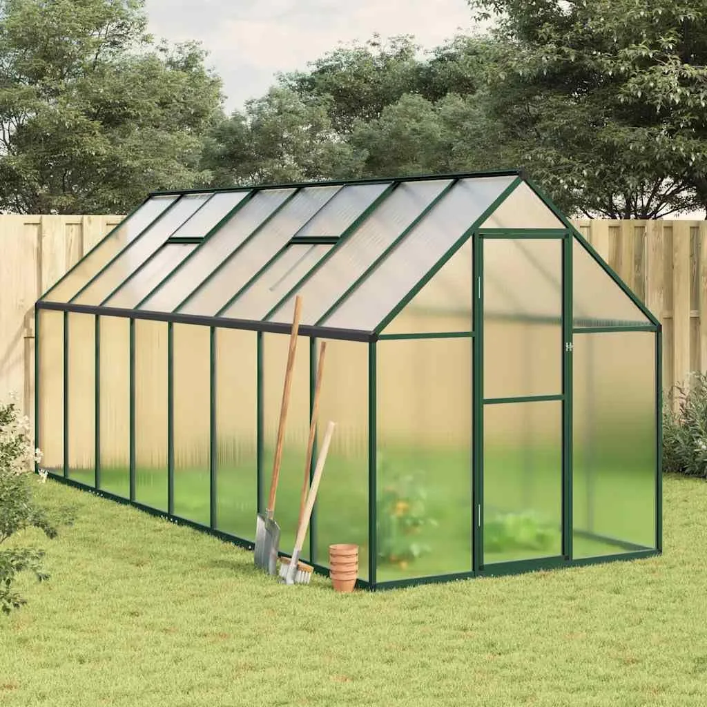 Gewächshaus mit Aluminium Rahmen und Fundamentrahmen 445x169x195 cm, UV-beständiges Polycarbonat Treibhaus für Garten und Terrasse mit Lüftungsfenster, Tür und wetterfestem Pflanzen Schutz - Bild 1