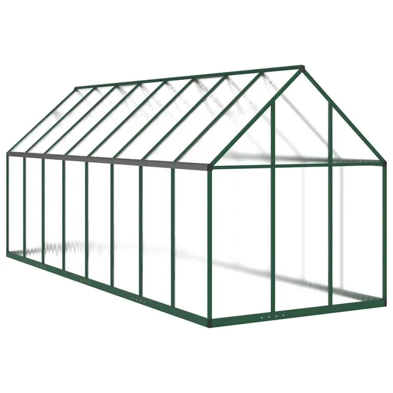 Gewächshaus mit Aluminium Rahmen und Fundamentrahmen 445x169x195 cm, UV-beständiges Polycarbonat Treibhaus für Garten und Terrasse mit Lüftungsfenster, Tür und wetterfestem Pflanzen Schutz – Bild 4