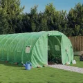 Gewächshaus mit Stahlrahmen grün 60 m² 20x3x2 m, UV-beständige PE-Folie, aufrollbare Fenster und Tür, wetterfest für Outdoor Garten, Gemüse Anzucht, Frostschutz, Tomaten und Pflanzen Schutz - Thumbnail 1