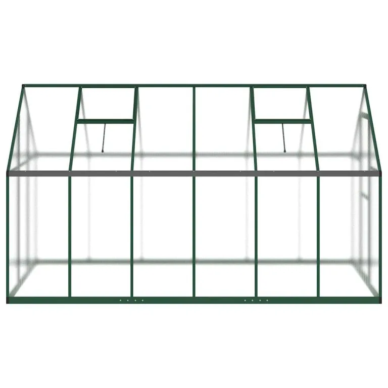 Gewächshaus mit Fundamentrahmen Grün 334x169x195 cm Aluminium Polycarbonat Treibhaus Gartenhaus mit Lüftungsfenster und Flügeltür zur Pflanzenanzucht und Frostschutz im Outdoor Beet – Bild 3