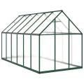 Gewächshaus mit Fundamentrahmen Grün 334x169x195 cm Aluminium Polycarbonat Treibhaus Gartenhaus mit Lüftungsfenster und Flügeltür zur Pflanzenanzucht und Frostschutz im Outdoor Beet - Thumbnail 4