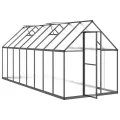 Gewächshaus mit Fundamentrahmen Anthrazit 445x169x195 cm Alu UV-beständig Polycarbonat Treibhaus mit Lüftungsfenster und Flügeltür für Garten Frühbeet Pflanzen Schutz und Überwintern - Thumbnail 5