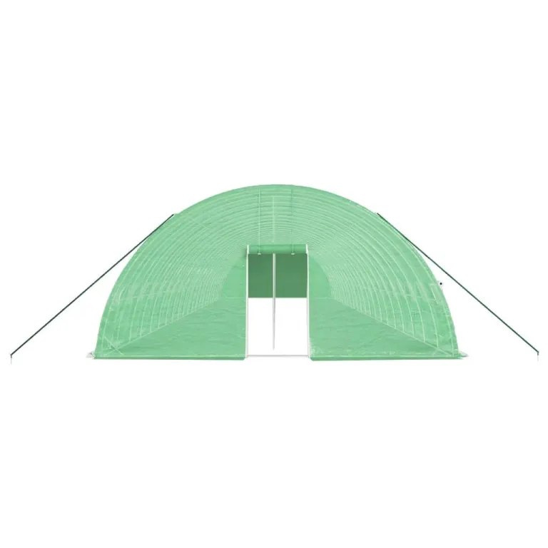 Gewächshaus mit Stahlrahmen und PE-Folie Grün 22x6x2,85 m 132 m² Nutzfläche, Treibhaus mit aufrollbarer Tür und Fenstern für Garten Gemüse Obst Pflanzen Schutz – Bild 3