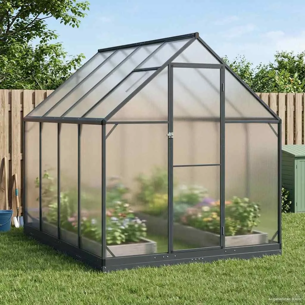 Garten Gewächshaus aus Aluminium und verzinktem Stahl Anthrazit mit Tür 183,5 x 243,5 x 207 cm wetterfest für Pflanzenhaus, Tomatenhaus, Gemüseanbau im Outdoor Garten, Balkon oder Terrasse - Bild 1