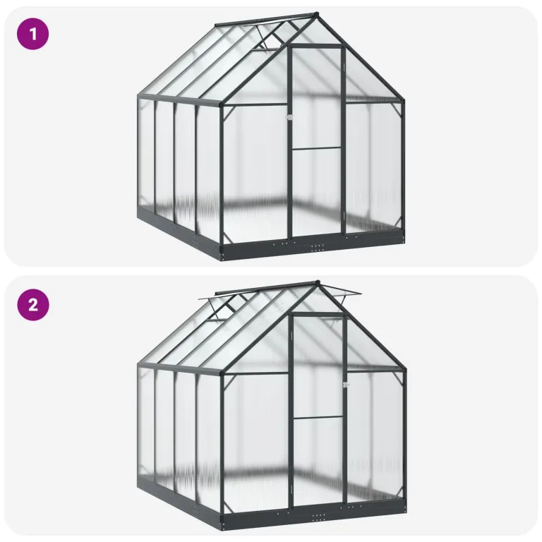 Garten Gewächshaus aus Aluminium und verzinktem Stahl Anthrazit mit Tür 183,5 x 243,5 x 207 cm wetterfest für Pflanzenhaus, Tomatenhaus, Gemüseanbau im Outdoor Garten, Balkon oder Terrasse – Bild 7