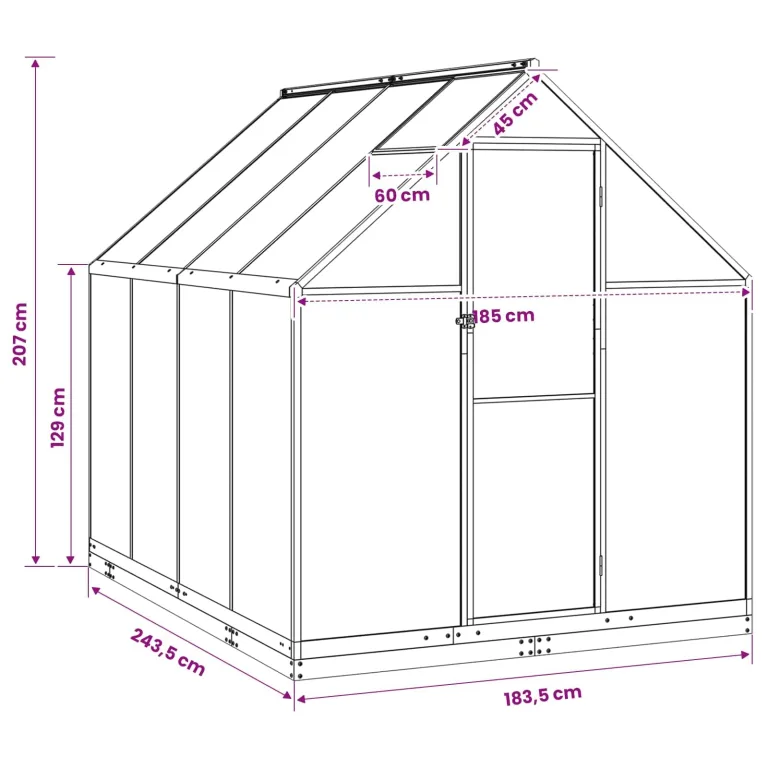 Garten Gewächshaus aus Aluminium und verzinktem Stahl Anthrazit mit Tür 183,5 x 243,5 x 207 cm wetterfest für Pflanzenhaus, Tomatenhaus, Gemüseanbau im Outdoor Garten, Balkon oder Terrasse – Bild 8