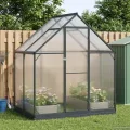 Garten Gewächshaus aus Aluminium und verzinktem Stahl Anthrazit mit Tür 183,5 x 243,5 x 207 cm wetterfest für Pflanzenhaus, Tomatenhaus, Gemüseanbau im Outdoor Garten, Balkon oder Terrasse - Thumbnail 9